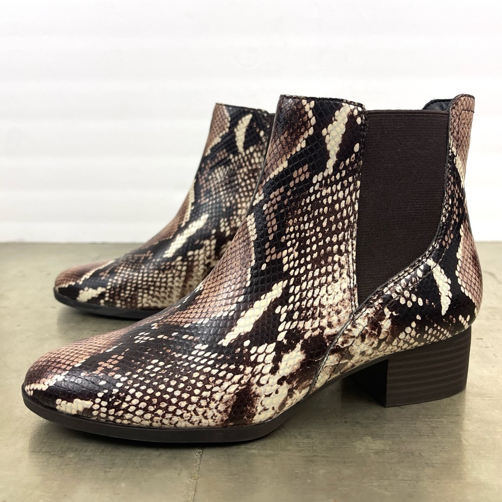 Alex Marie Gloriane Snake Print Chelsea Gore Block Heel Booties